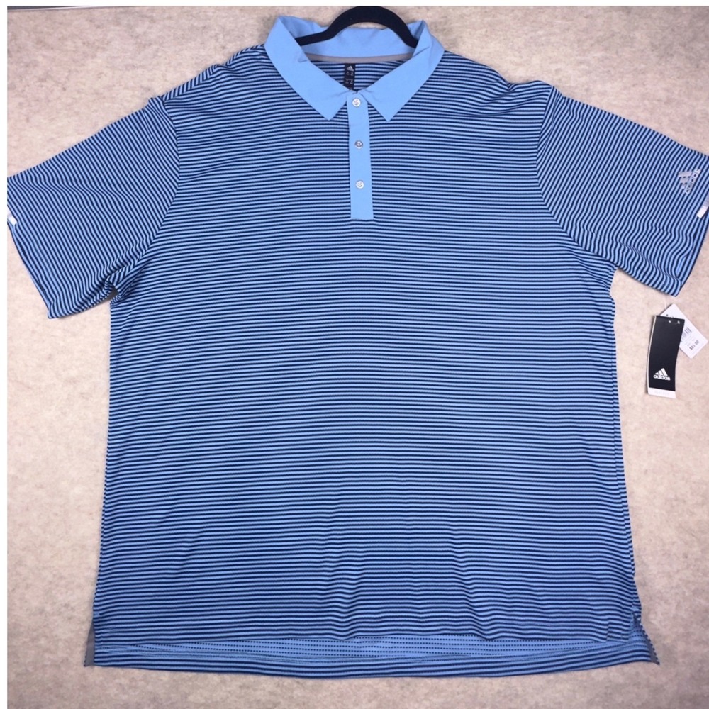 NWT Adidas HEAT.RDY Mens Polo Shirt Blue Striped 3XL-TALL Golfcore Performance